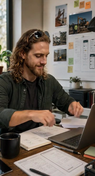 Maxwell Toms casually professional AI builder portrait in an office